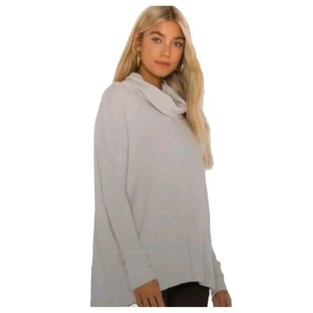 Free People Top Juicy Long Sleeve Size L oversized Ivory NWT Waffle Knit - Picture 2 of 11